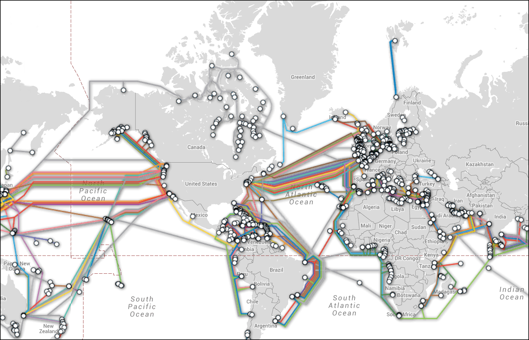 Карта проводов интернета мира