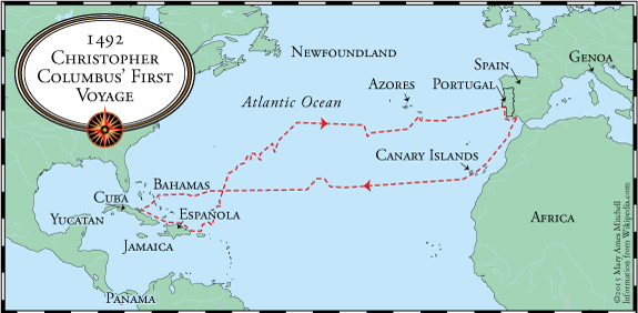 columbus first voyage on map