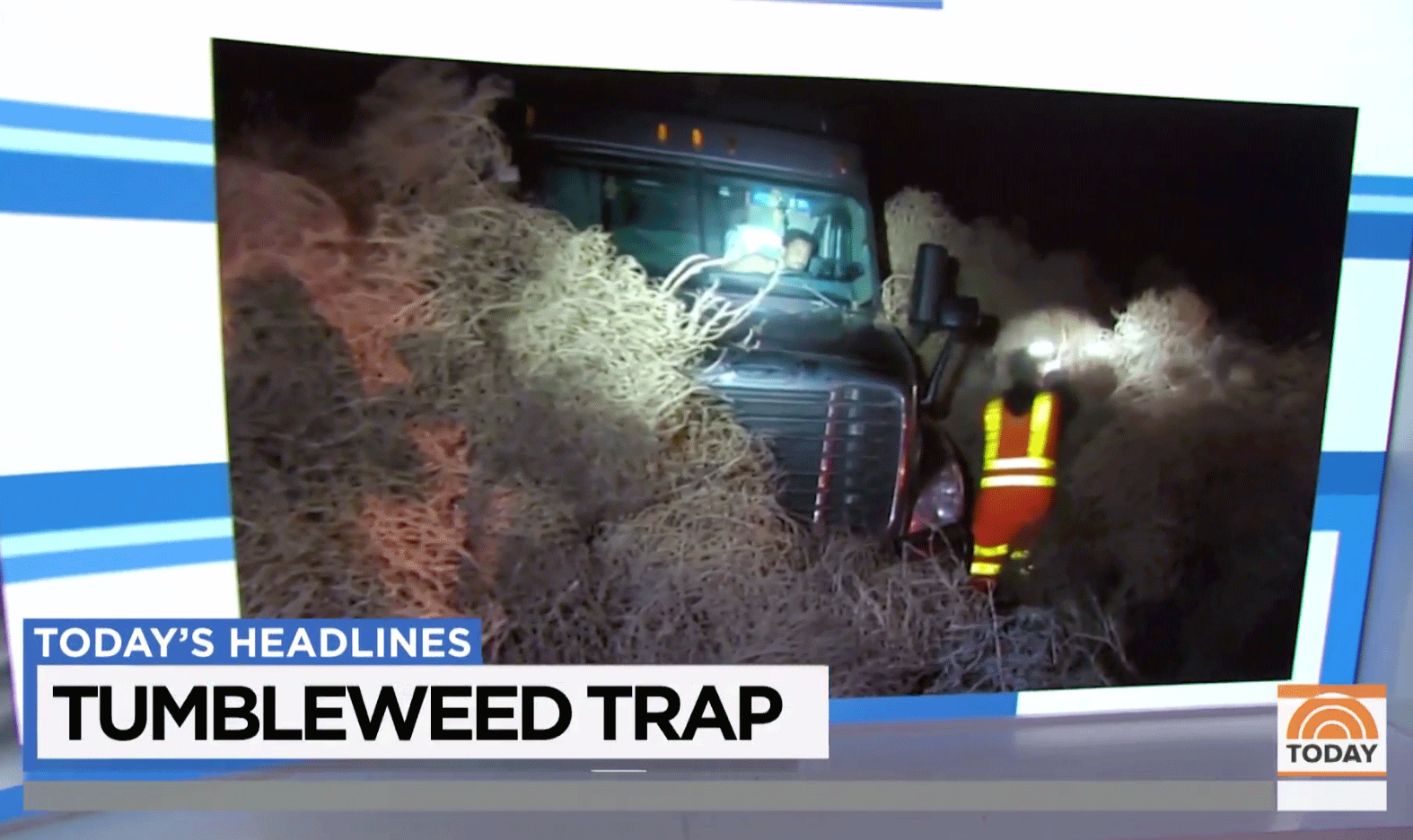 30-foot tumbleweed pileup traps cars, semi-truck on Washington highway