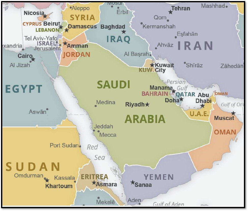 Israel UAE Bahrain Map 